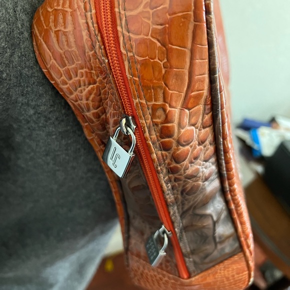 BRAZILIAN ORANGE CROC EMBOSSED LEATHER SATCHEL BAG - Picture 8 of 14